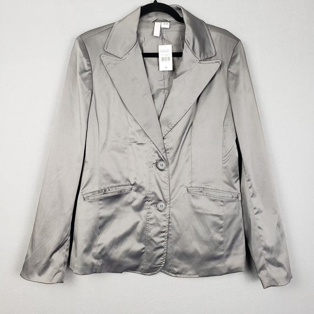 Y2K Max Rave Size‎ XL Gray Shine Blazer Jacket Office Siren Downtown Girl NWT
